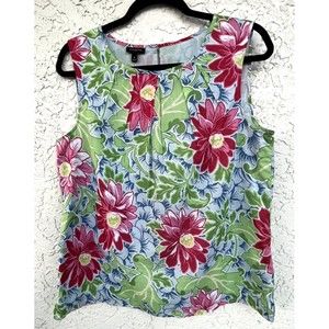 Talbots Top Womens Size 12 Multi Color Floral Keyhole Back Sleeveless Blouse